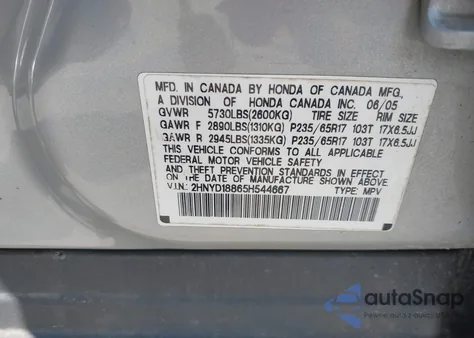 2005 Acura Mdx Touring z USA, uszkodzony, nr VIN 2HNYD18865H544667